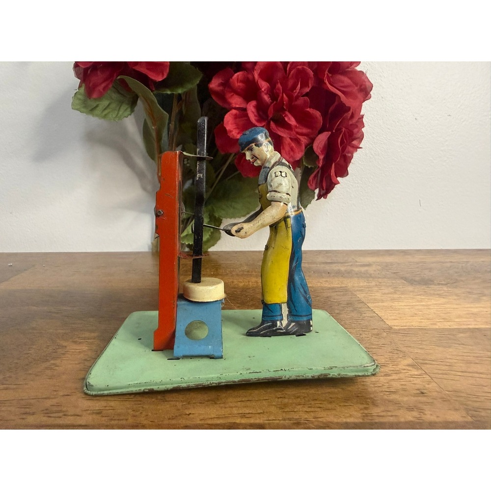 Vintage German Tin Litho Blacksmith Mechanical Toy Made in Germany US Zone